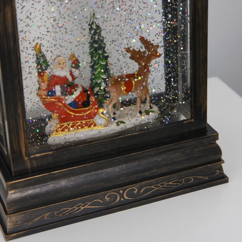 HOMCOM Christmas Snow Globe WaterLantern Music Box with Light, Ring Handle Holiday Home Novelty Decorations, Santa Bring Gift with Reindeer