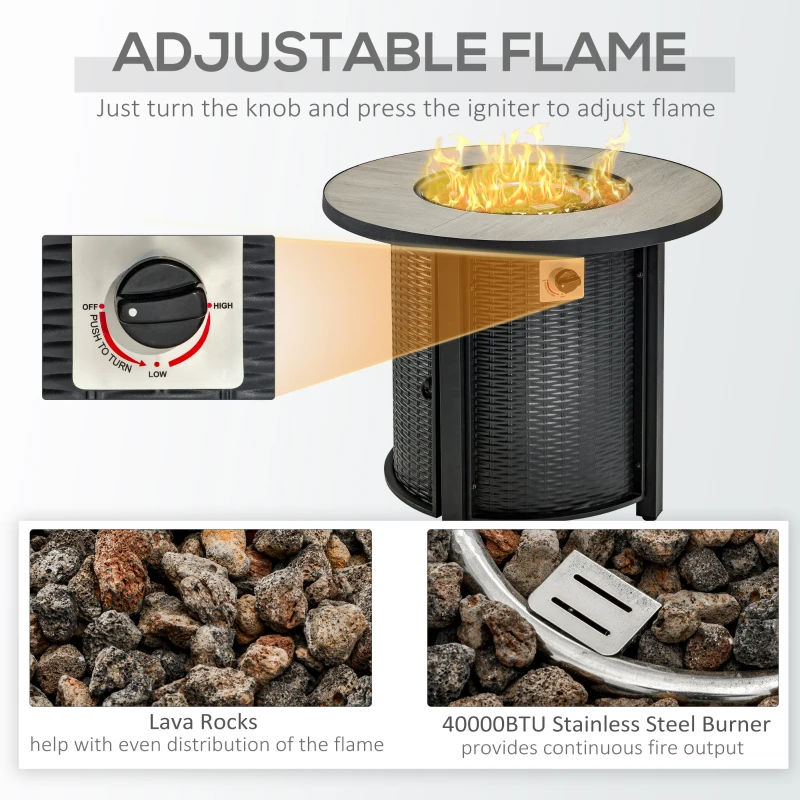 Outsunny 30 Inch Propane Fire Pit Table, 40,000BTU Round Gas Firepit with Protective Cover, Lid and Lava Rocks, CSA Certification for Outdoor, Patio, Black