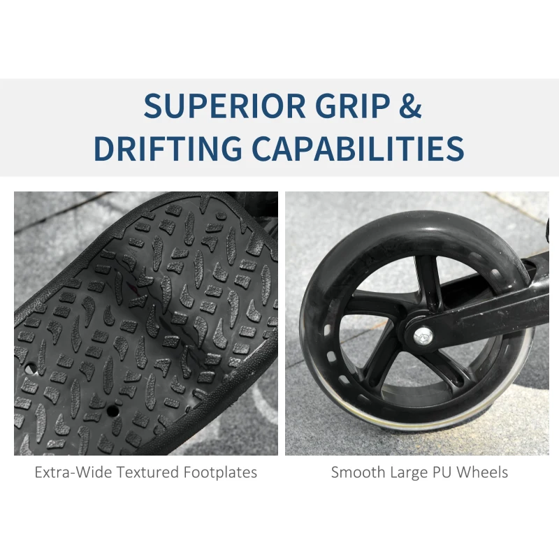 Qaba Kids/Adult Drifting Scooter 3 Wheels Scooter Foldable Child Tri Speeder Slider Swing Drifter Winged Push Motion Kickboard Height Adjustable for Age 6+ Black