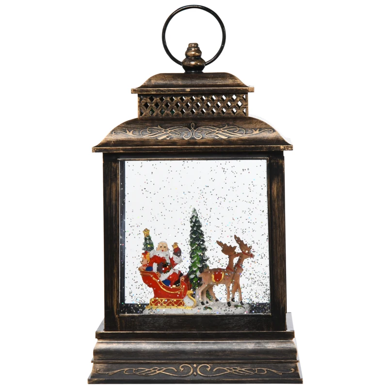 HOMCOM Christmas Snow Globe WaterLantern Music Box with Light, Ring Handle Holiday Home Novelty Decorations, Santa Bring Gift with Reindeer