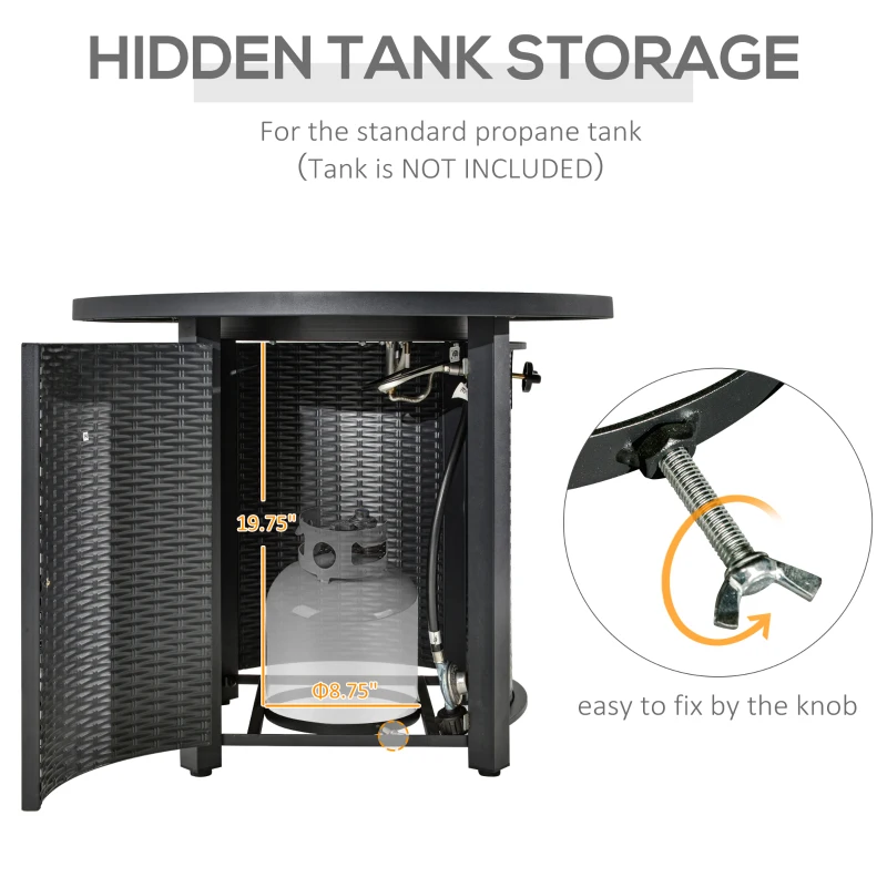 Outsunny 30 Inch Propane Fire Pit Table, 40,000BTU Round Gas Firepit with Protective Cover, Lid and Lava Rocks, CSA Certification for Outdoor, Patio, Black