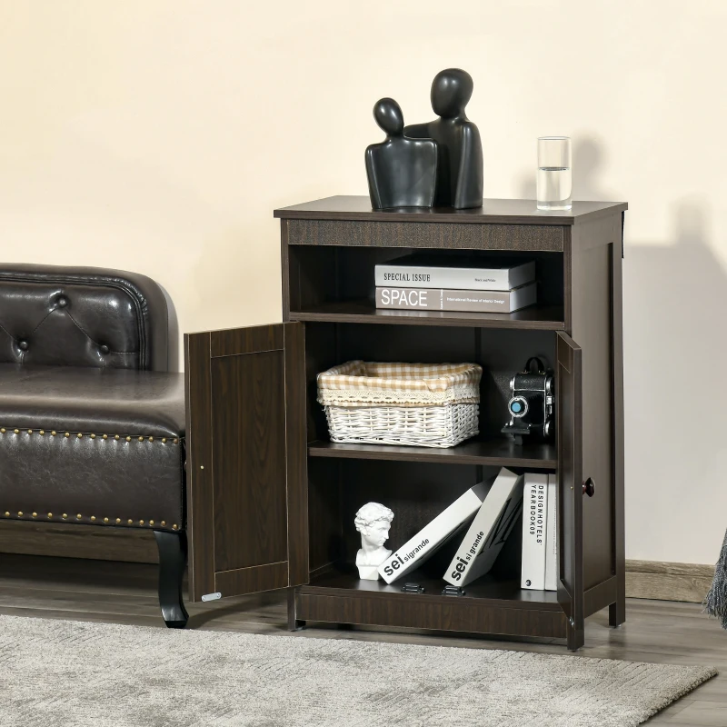HOMCOM Accent Cabinet, Wood Free Standing Storage Organizer with Double Doors and Adjustable Shelf for Living Room, Kitchen, Brown