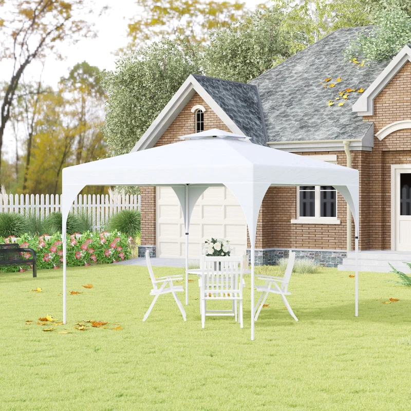 Outsunny 10'x10' Pop Up Canopy, Easy Set Up Party Tent with 2 Tier Vented Roof and Carrying Bag for Outdoor, Garden, Camping, White
