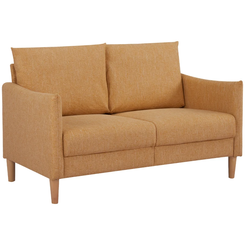 HOMCOM 54" Loveseat Sofa for Bedroom, Modern Love Seats Furniture, Upholstered Small Couch for Small Space, Yellow