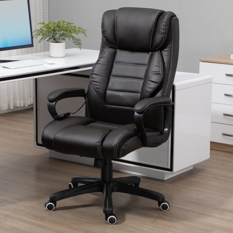 Vinsetto Massage Office Chair, High Back Executive Office Chair with 6-Point Vibration, Adjustable Height, Swivel Seat and Rocking Function, Brown