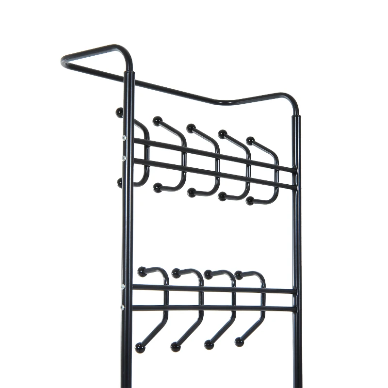 HOMCOM Heavy Duty 2-In-1 Metal Coat Stand, Coat Hanger, Shoe Rack Entryway Hall Tree with 3 Tier Shelves,18 Hooks, Black