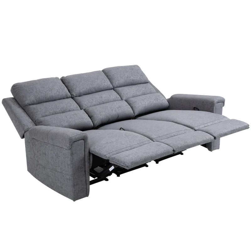 HOMCOM Modern 3-Seater Recliner Sofa with Linen Fabric and Thick Sponge Padding, 3 Seater Couch Recliner Couch Manual Reclining Sofa Living Room Furniture, Gray