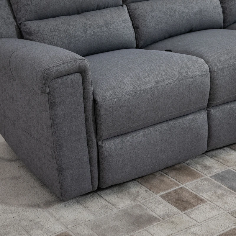 HOMCOM Modern 3-Seater Recliner Sofa with Linen Fabric and Thick Sponge Padding, 3 Seater Couch Recliner Couch Manual Reclining Sofa Living Room Furniture, Gray