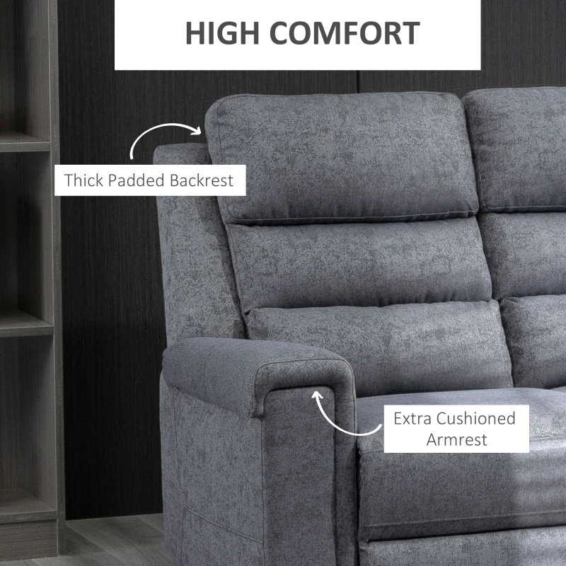 HOMCOM Modern 3-Seater Recliner Sofa with Linen Fabric and Thick Sponge Padding, 3 Seater Couch Recliner Couch Manual Reclining Sofa Living Room Furniture, Gray