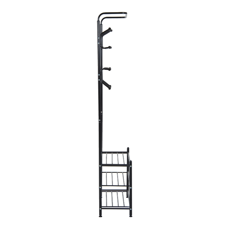 HOMCOM Heavy Duty 2-In-1 Metal Coat Stand, Coat Hanger, Shoe Rack Entryway Hall Tree with 3 Tier Shelves,18 Hooks, Black