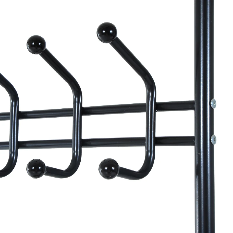 HOMCOM Heavy Duty 2-In-1 Metal Coat Stand, Coat Hanger, Shoe Rack Entryway Hall Tree with 3 Tier Shelves,18 Hooks, Black