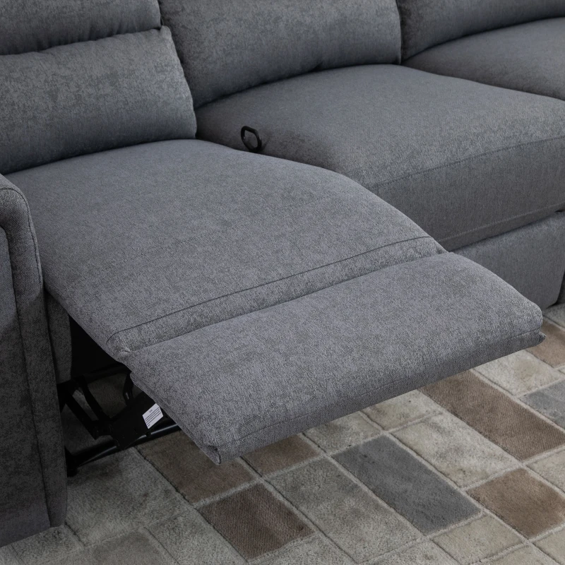 HOMCOM Modern 3-Seater Recliner Sofa with Linen Fabric and Thick Sponge Padding, 3 Seater Couch Recliner Couch Manual Reclining Sofa Living Room Furniture, Gray