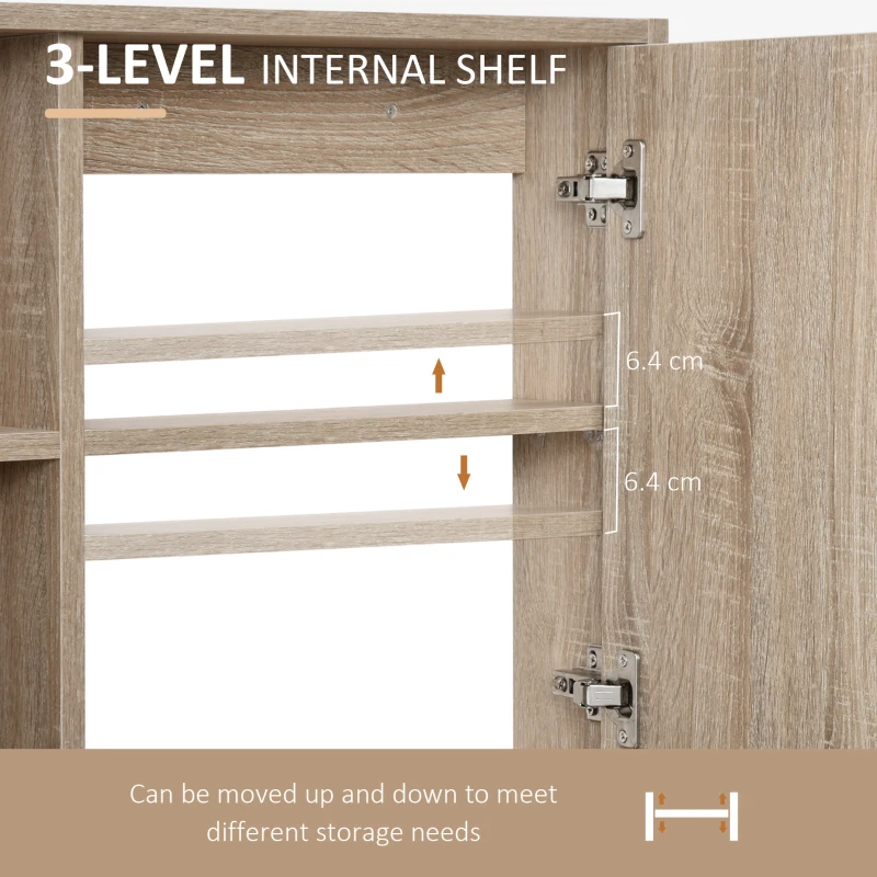 Kleankin Wall-Mounted Wooden Storage Bathroom Medicine Cabinet with Mirror Glass Door Adjustable Open Shelf - Oak