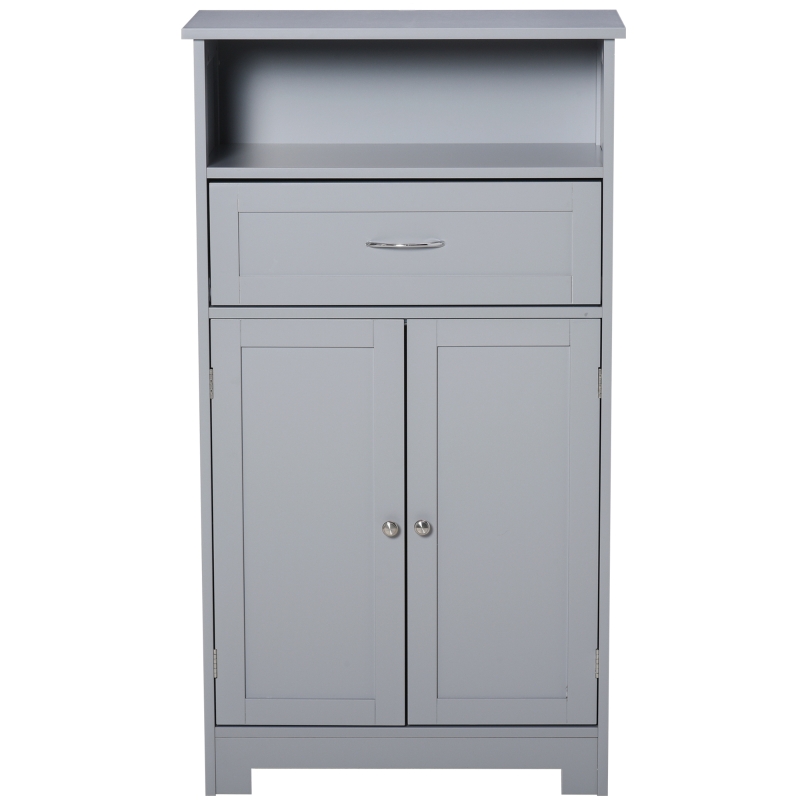 kleankin Modern Bathroom Floor Cabinet, Free Standing Storage Cabinet, Linen Cabinet with Drawer and Adjustable Shelf, Gray