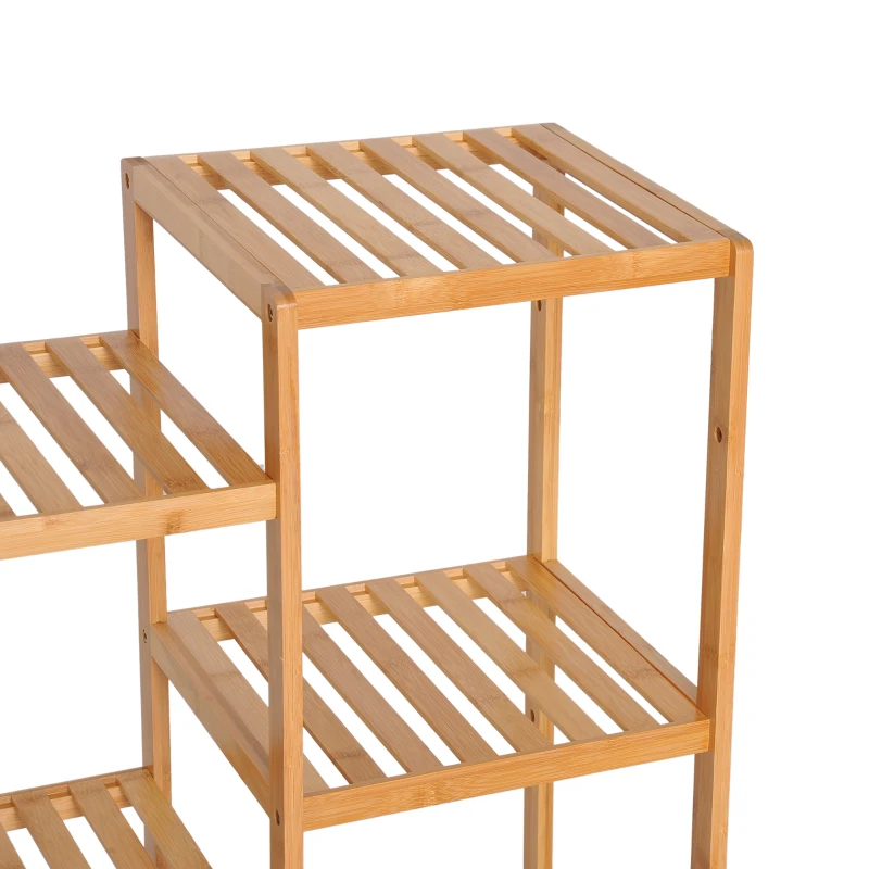 HOMCOM 9-Tier Bamboo Storage Shelf, Plant Stand, Utility Slatted Shelving Unit for Living Room, Balcony, Hallway, Bathroom, Natural