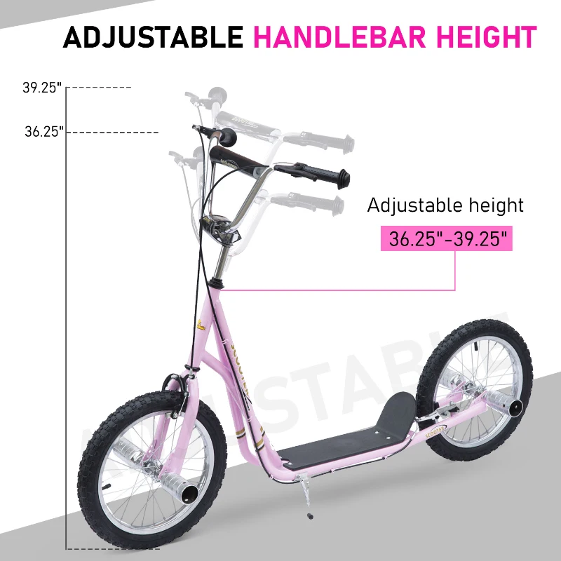 HOMCOM Youth Scooter Adult Teen Kick Scooter Kids Children Stunt Scooter Bike Bicycle Ride On 16" Pneumatic Tyres (Pink)
