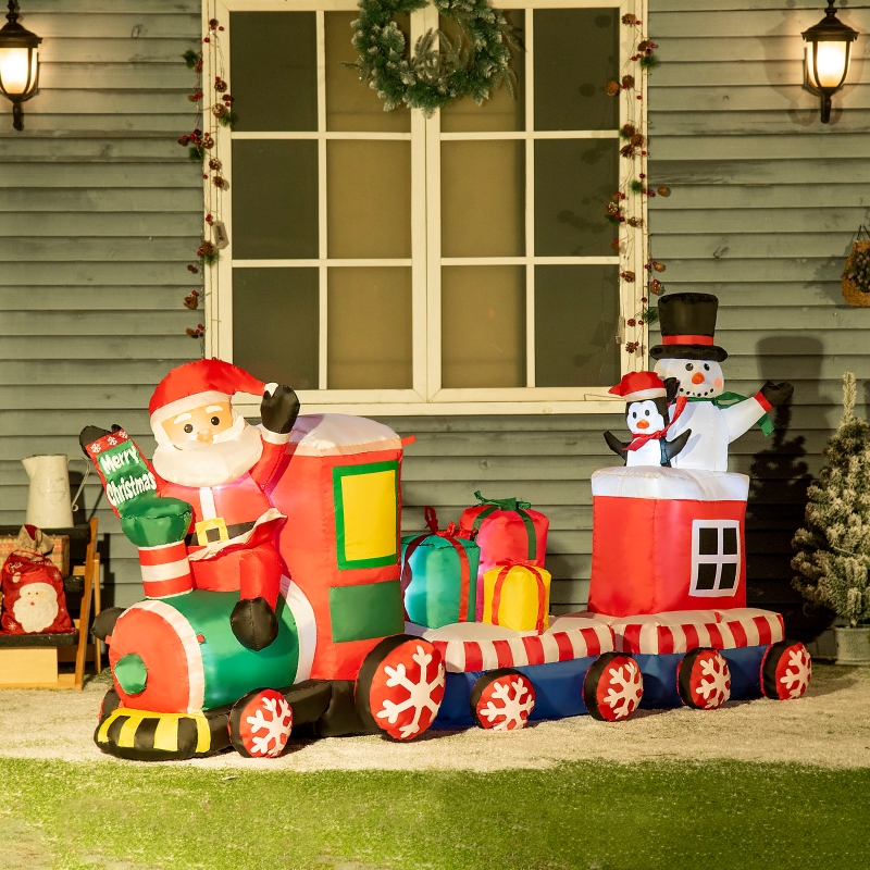 Outsunny 8ft Inflatable Christmas Train With Santa Claus Snowman 