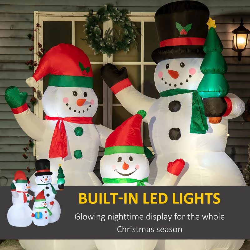 Outsunny 7ft Inflatable Christmas Snowman Family with Christmas Tree and Gift Box, Blow-Up Outdoor LED Yard Display for Lawn Garden Party
