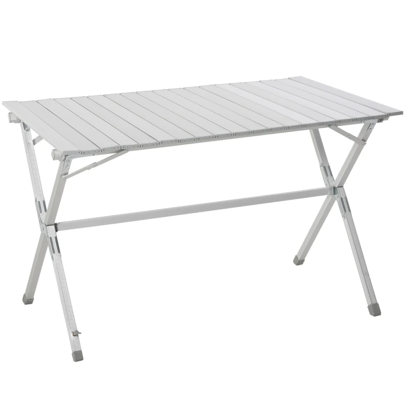 Outsunny 44"x27.5"x27.25" Aluminum Portable Picnic Table Folding Roll Up Top Aluminum Camp BBQ Table with Carrying Bag, Silver