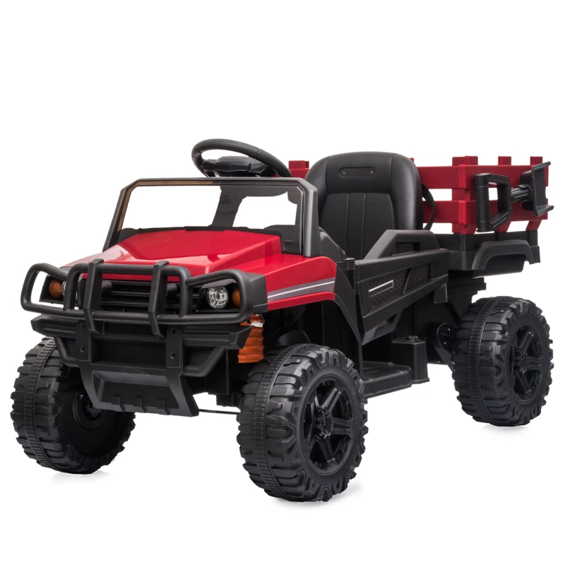 Aosom 12V Kids Ride-on Car Electric Truck Pickup Toy with Parent Remote Control and Trailer, MP3/USB Input for Music, Red