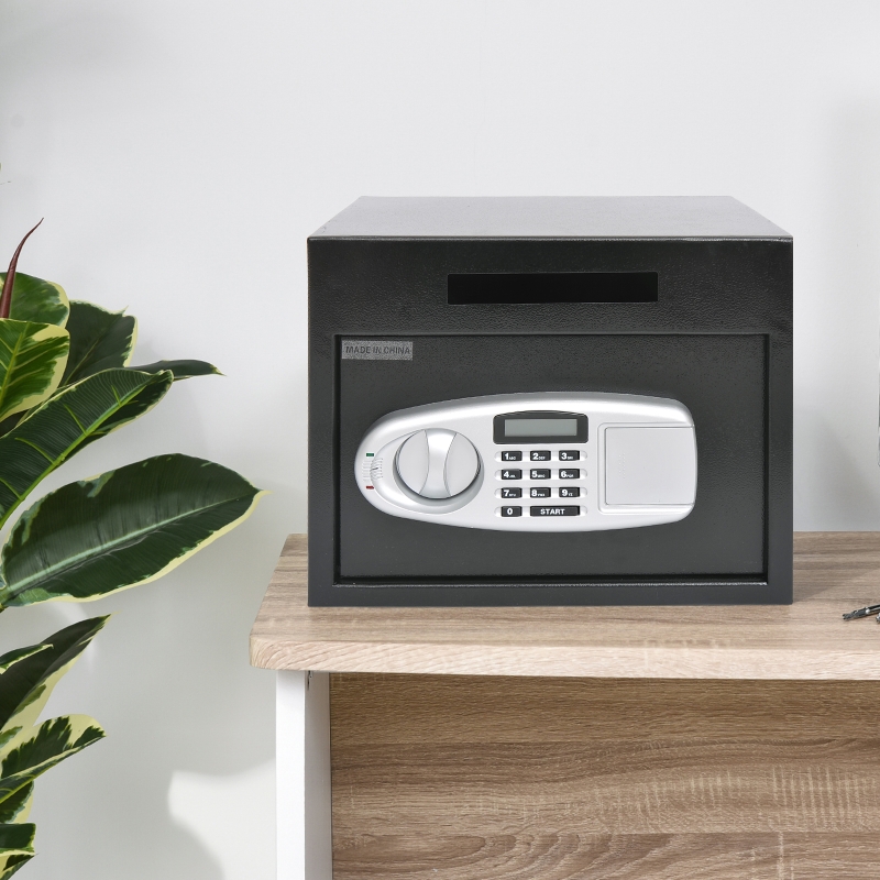 HOMCOM Wall Mounted Steel Electronic Digital Safe Box with Letter Drop Slot Keypad Lock Gun Cash Jewelry Security, Black