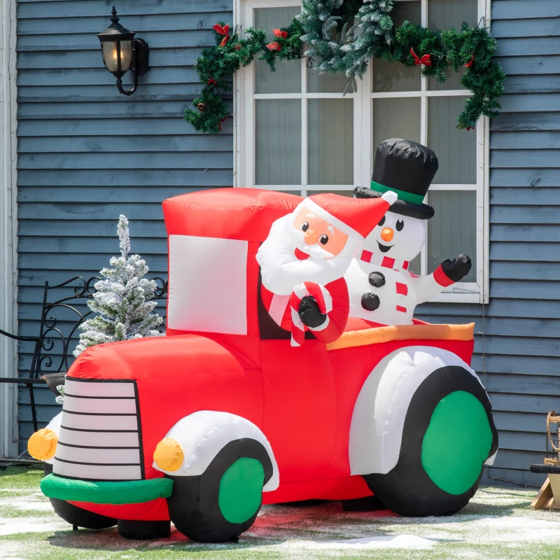 Outsunny 5ft Inflatable Santa Claus Driving a Car with Snowman, Blow-Up Outdoor LED Yard Display for Party, Garden, Lawn, Holiday