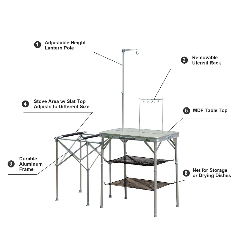 Outsunny Fold up Camp Kitchen Outdoor Cooking Table Portable Patio with Lantern Holder