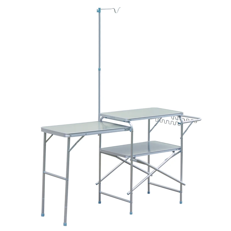 Outsunny Adjustable Outdoor Folding Camping Kitchen Garden BBQ Picnic Table, Silver