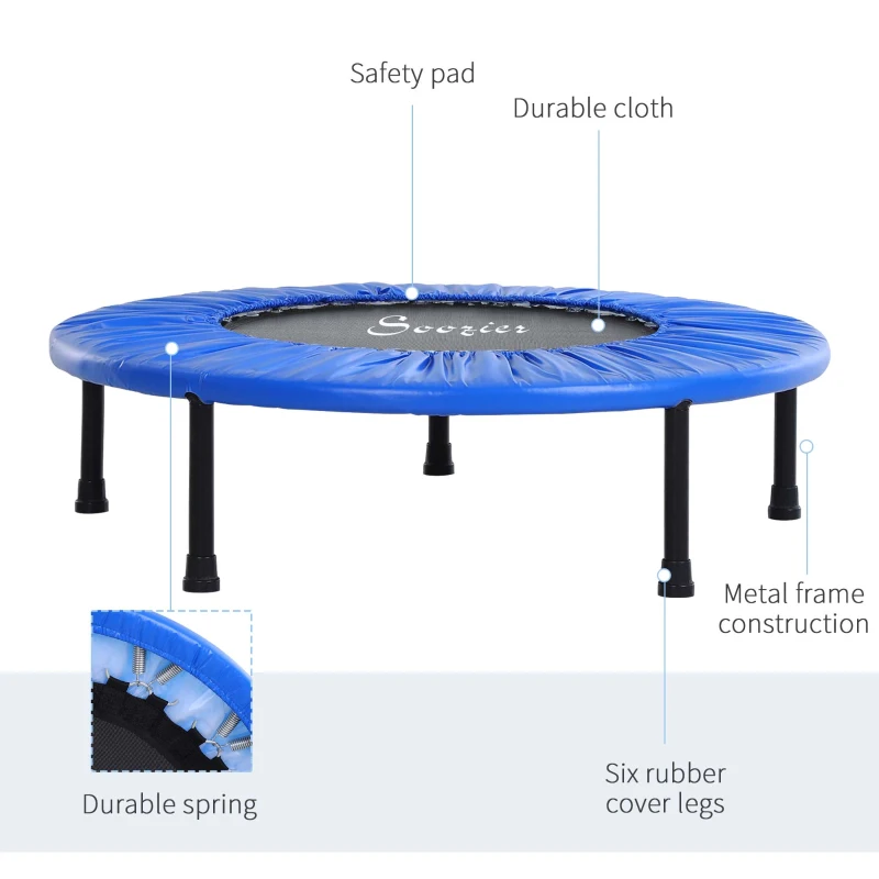 Soozier Φ38” Foldable Mini Fitness Trampoline Home Gym Yoga Exercise Rebounder Indoor Outdoor Jumper with Safety Pad, Blue/Black