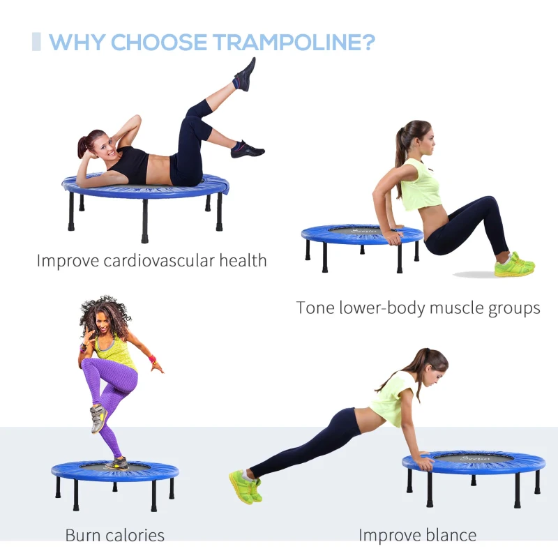 Soozier Φ38” Foldable Mini Fitness Trampoline Home Gym Yoga Exercise Rebounder Indoor Outdoor Jumper with Safety Pad, Blue/Black