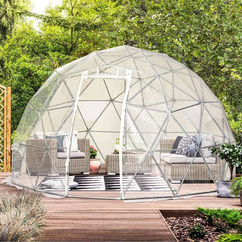 Outsunny Garden Dome Igloo Tent Half Ball Shape Outdoor Greenhouse w/ Air Conditioner Hole, Half Transparent PVC and Half Polyester Fabric Cover