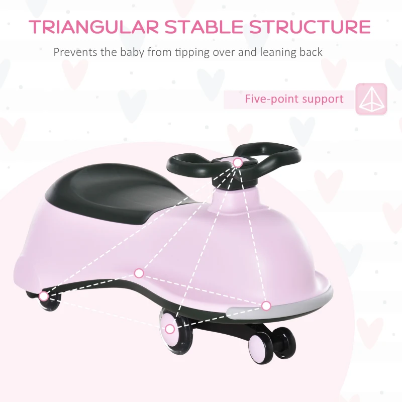 Qaba Kids Wiggle Car Ride on Toy with LED Flashing Wheels, Swing Car for Toddlers, No Batteries, Gears or Pedals - Twist, Turn, Wiggle Movement to Steer, Dolphin Shaped Pink