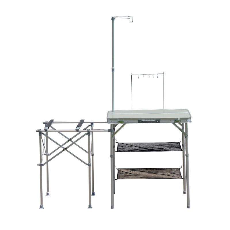 Outsunny Fold up Camp Kitchen Outdoor Cooking Table Portable Patio with Lantern Holder
