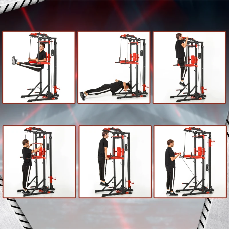 Soozier Power Tower, Pull Up Station with Dip Bar, Lat Pulldown Machine and Push-up Stand, Multi-Function Free Standing Pullup Bar for Home Gym