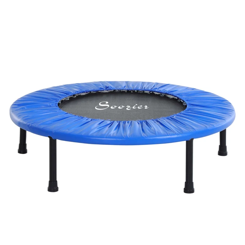 Soozier Φ38” Foldable Mini Fitness Trampoline Home Gym Yoga Exercise Rebounder Indoor Outdoor Jumper with Safety Pad, Blue/Black