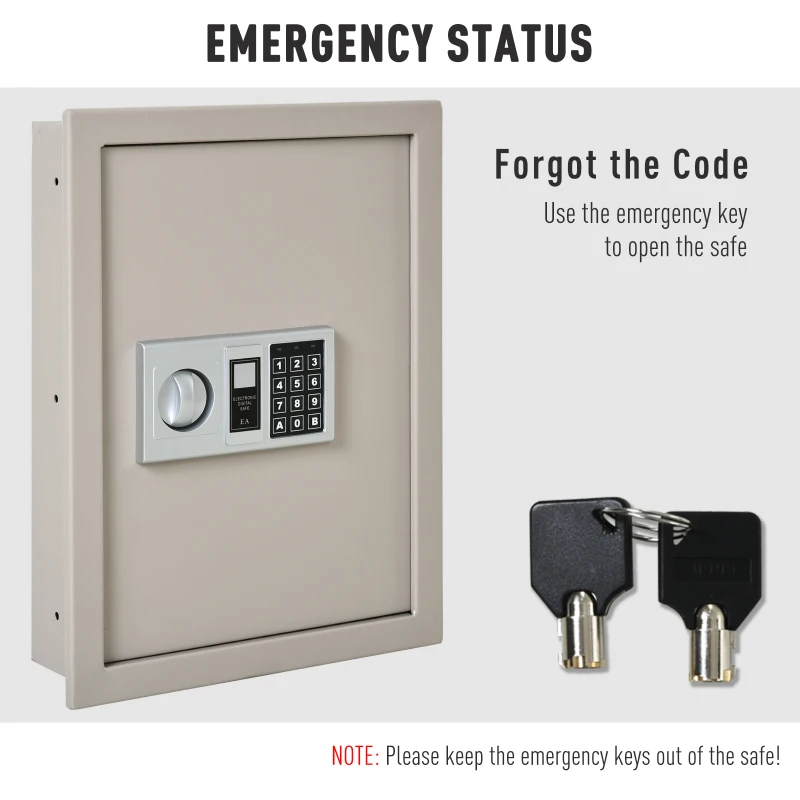 HOMCOM Flat Superior Electronic Hidden Wall Safe Box for Jewellery or Valuables Digital Lock Home Office Hotel Security Beige