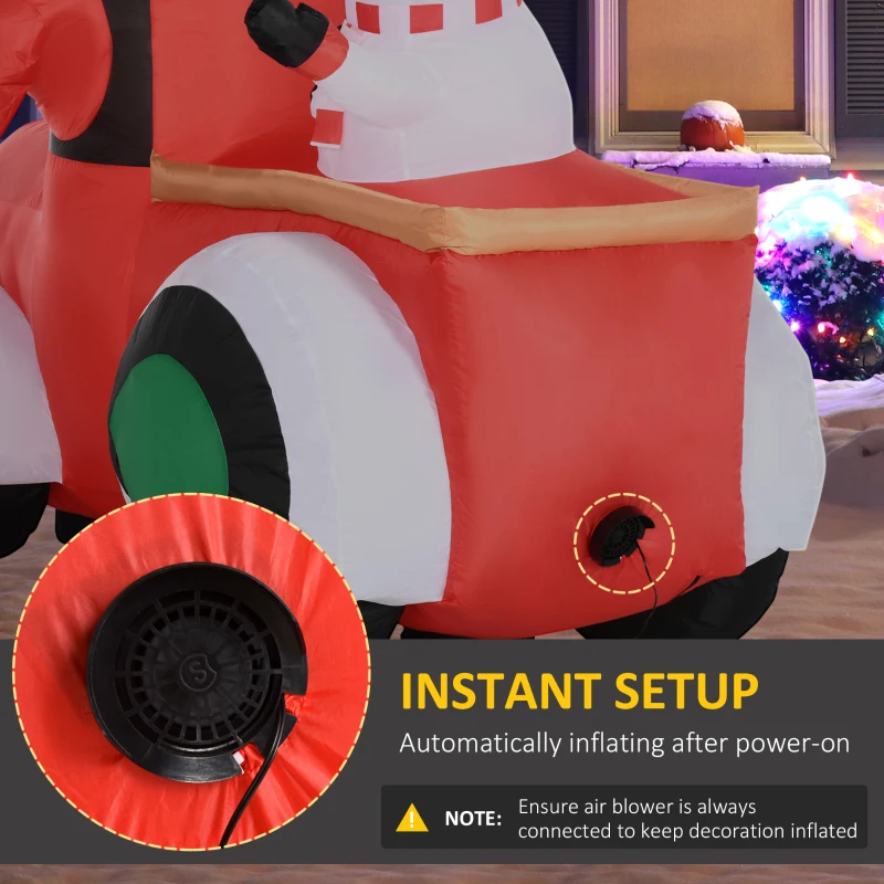 Outsunny 5ft Inflatable Santa Claus Driving a Car with Snowman, Blow-Up Outdoor LED Yard Display for Party, Garden, Lawn, Holiday