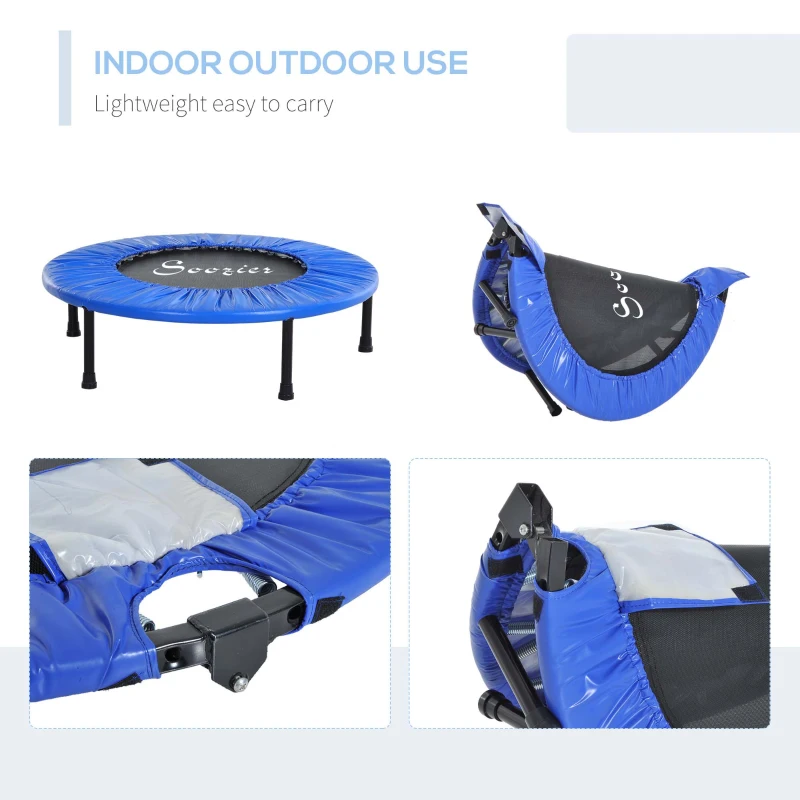 Soozier Φ38” Foldable Mini Fitness Trampoline Home Gym Yoga Exercise Rebounder Indoor Outdoor Jumper with Safety Pad, Blue/Black