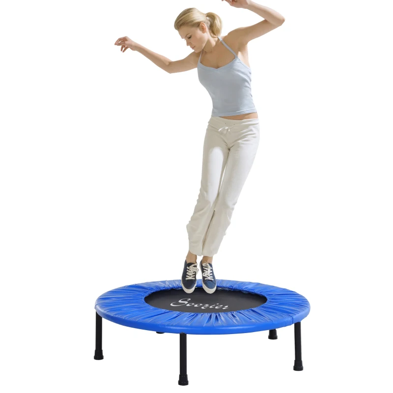 Soozier Φ38” Foldable Mini Fitness Trampoline Home Gym Yoga Exercise Rebounder Indoor Outdoor Jumper with Safety Pad, Blue/Black