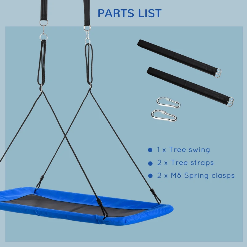 Outsunny 59'' Rectangle Tree Swing Large Children Platform Swing with Adjustable Hanging Ropes Steel Frame for Playground Backyard
