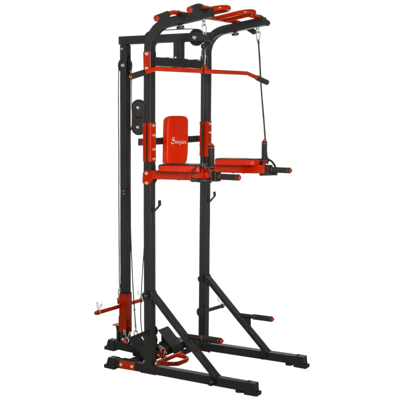 Soozier Power Tower, Pull Up Station with Dip Bar, Lat Pulldown Machine and Push-up Stand, Multi-Function Free Standing Pullup Bar for Home Gym