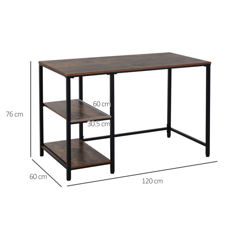 HOMCOM 47" Modern/Industrial Computer Writing Desk with 2 Storage Shelves for Home Office, Study, or Game Room