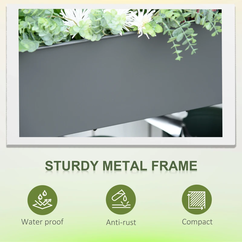 Outsunny 43" x 17" x 32" Raised Garden Bed Elevated with Wheels, Metal Elevated Planter Box with Bottom Shelf for Storing Tools & Water Drainage Hole, Grey