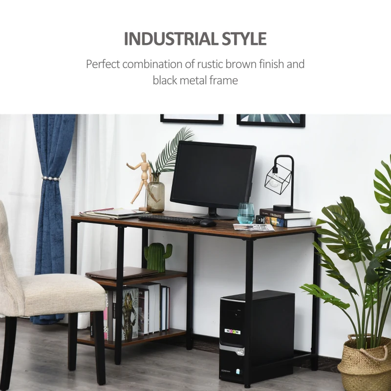 HOMCOM 47" Modern/Industrial Computer Writing Desk with 2 Storage Shelves for Home Office, Study, or Game Room