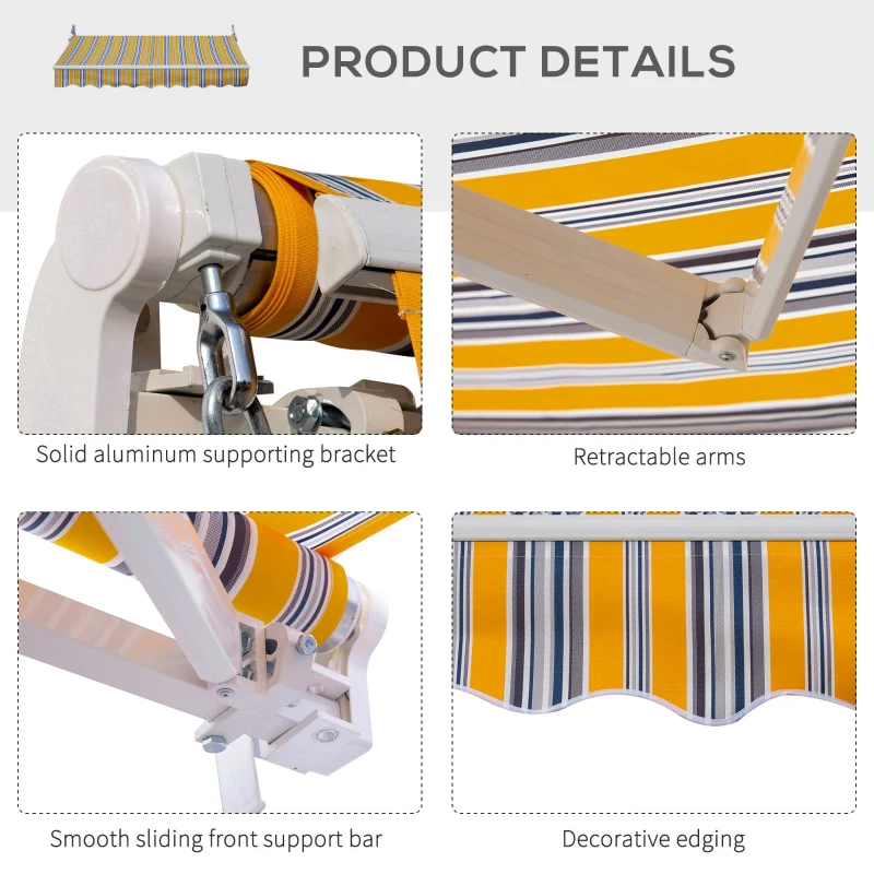 Outsunny 8' x 6.6' Patio Retractable Awning, Manual Exterior Sun Shade Deck Window Cover, Mixed Color