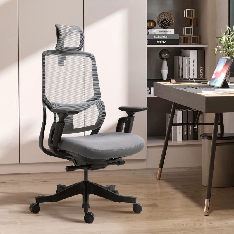Vinsetto High Back Ergonomic Mesh Office Chair with Adjustable Height, Armrests, Lumbar Support and Headrest, Grey/Black