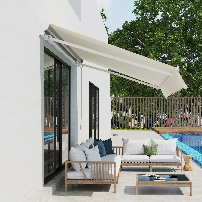 Outsunny 10' x 8' Patio Motorized/Manual Retractable Awning Outdoor Sun Shade Shelter Deck Remote Control Canopy, Beige