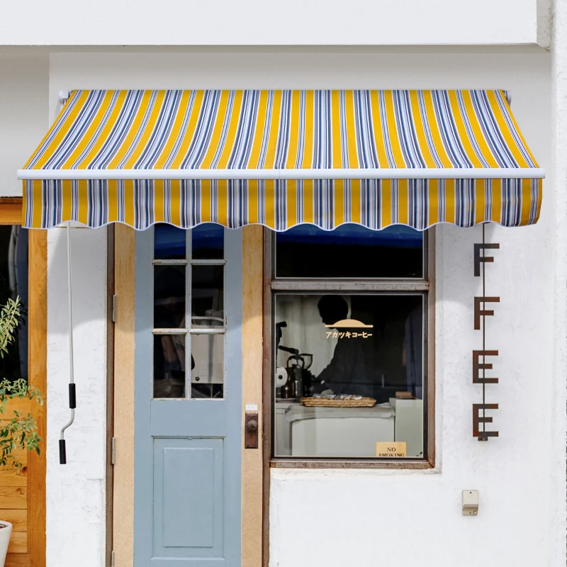 Outsunny 8' x 6.6' Patio Retractable Awning, Manual Exterior Sun Shade Deck Window Cover, Mixed Color