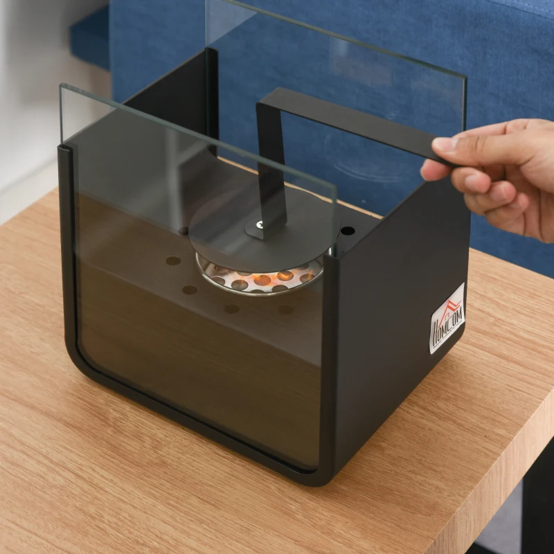 HOMCOM Ethanol Fireplace, 7.75" Tabletop 0.10 Gal, Stainless Steel, Burns up to 2 Hours, Black