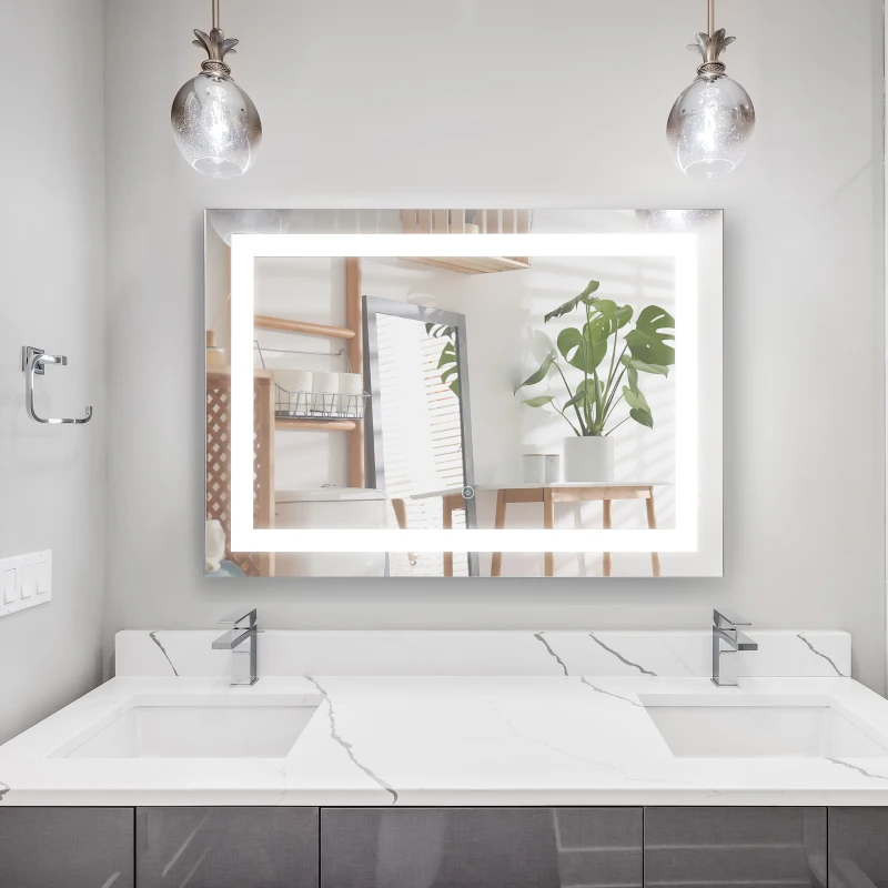 HOMCOM Illuminated LED Bathroom Vanity Mirrors with Lights Modern Makeup Wall Mirror